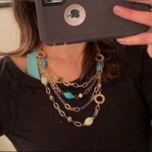Gorgeous 4 strand chunky gold necklace w/ turquoise stones Chloe + Isabel